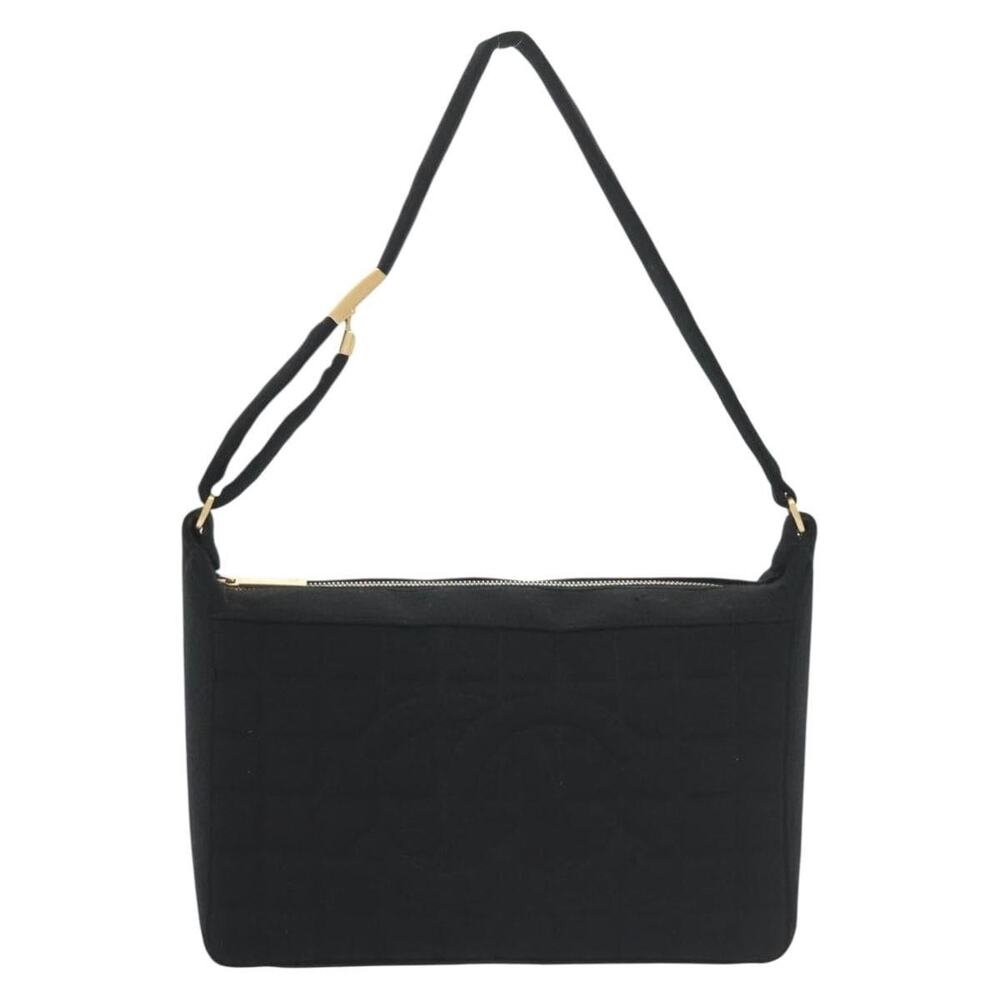 Chanel Cotton CC Logo Choco Bar Shoulder Bag Black